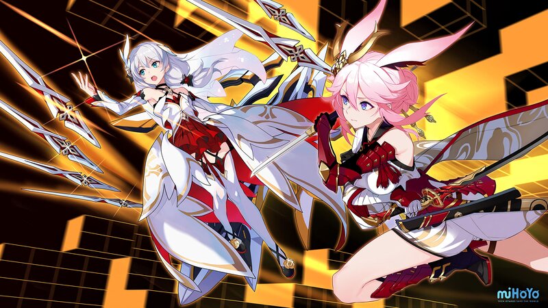 Two Female Warriors in Action — White