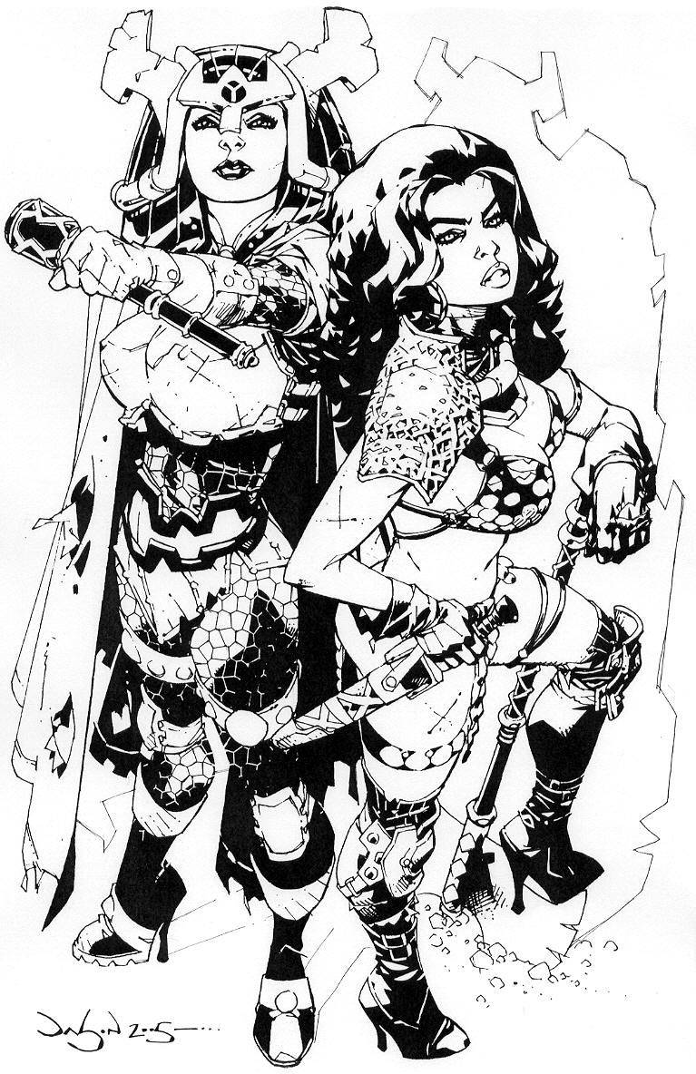 two female warriors in armor