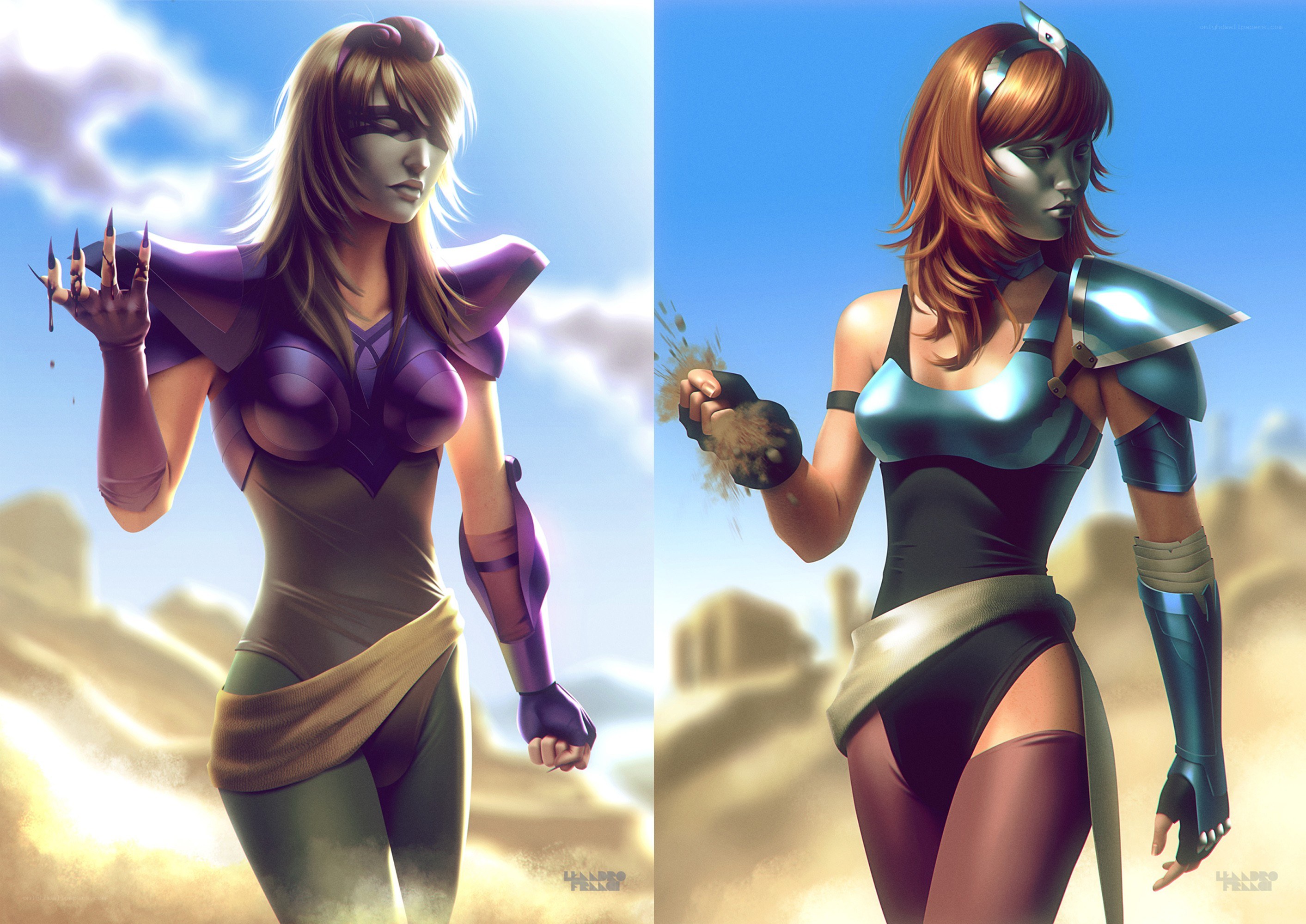 Two female warriors in armor