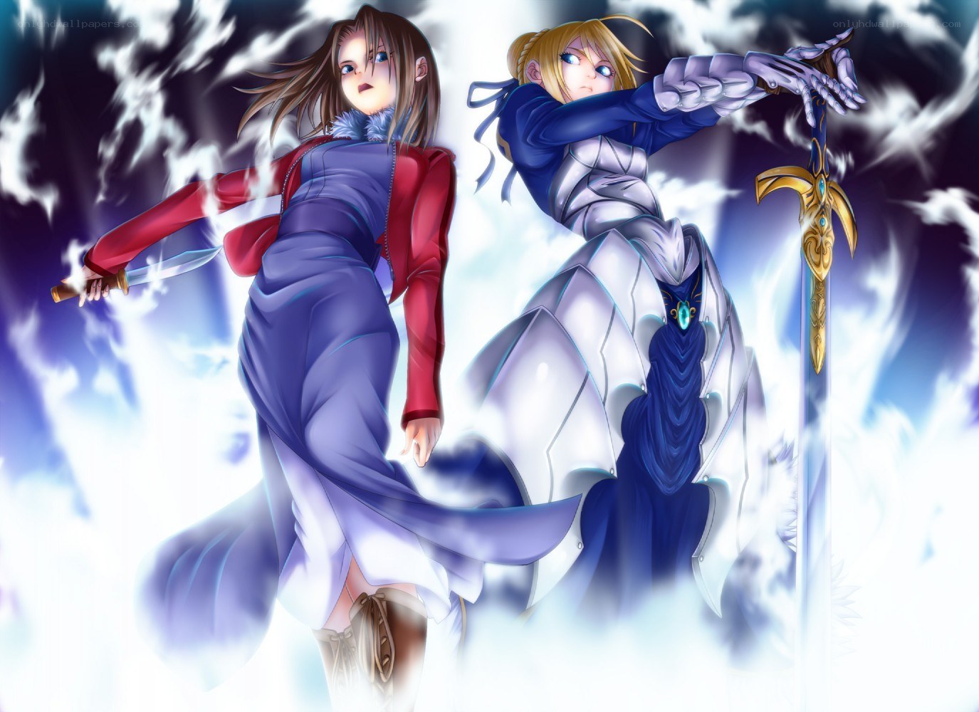 Two female warriors in battle