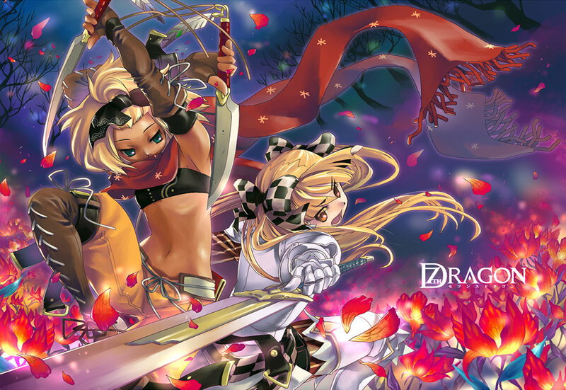 Two female warriors in battle