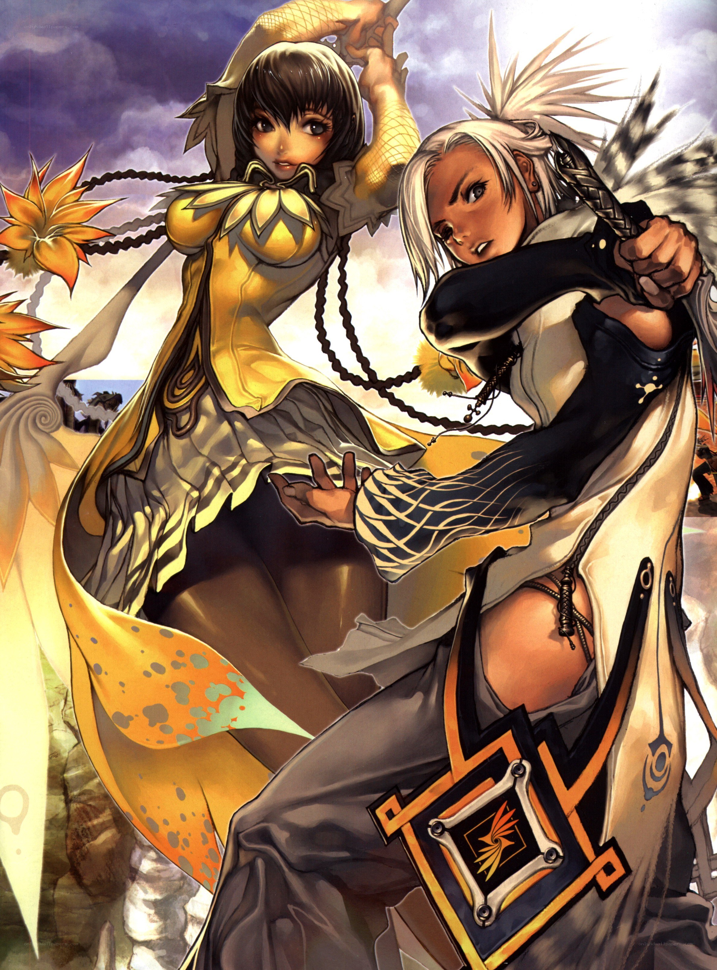Two female warriors in combat