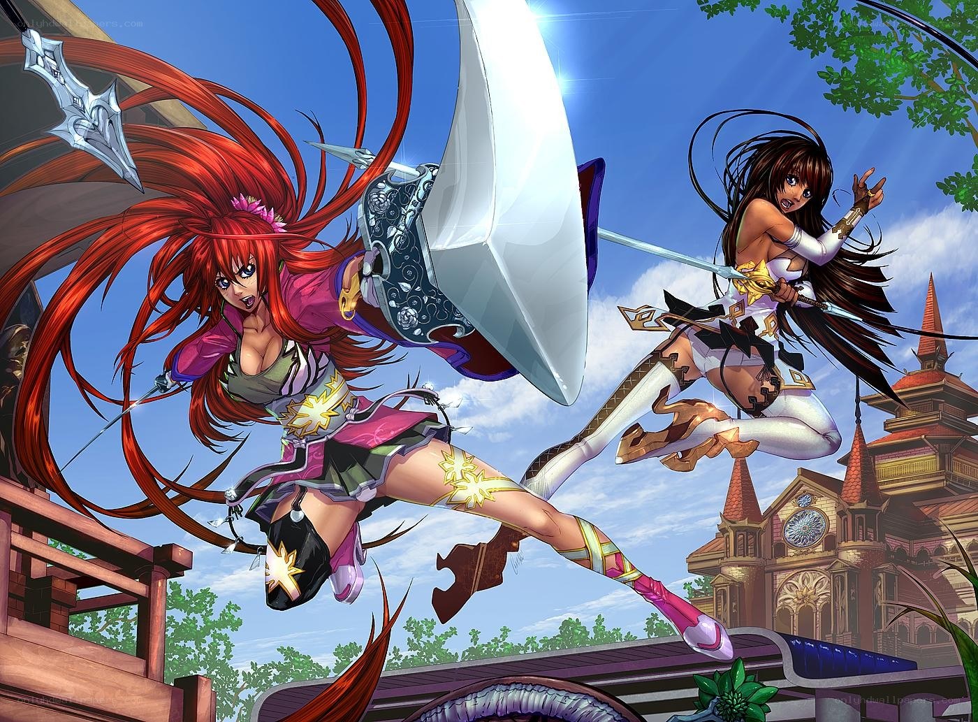 Two female warriors in combat