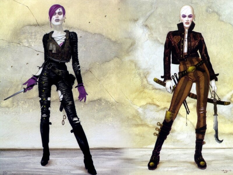 Two female warriors in fantasy armor