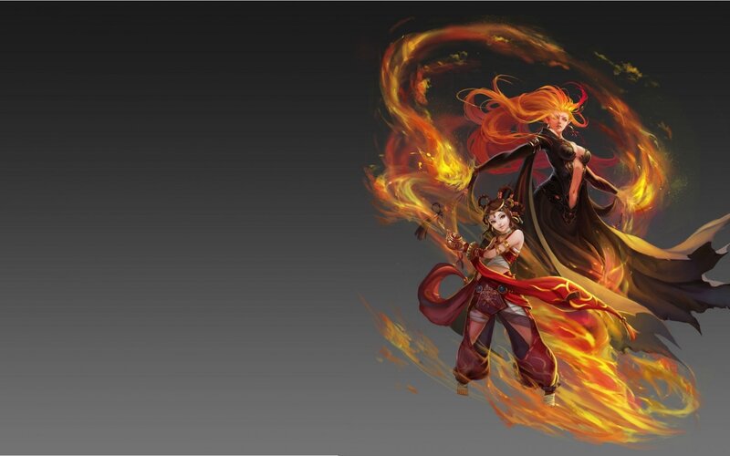 Two Female Warriors in Fire