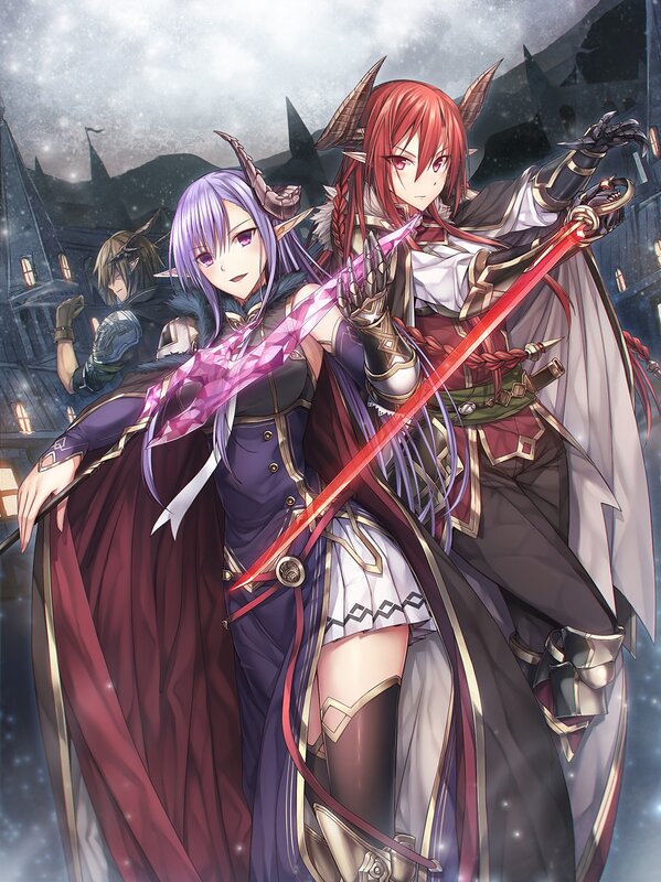 Two Female Warriors — Purple, Dramatic, Night, Anime, Swords