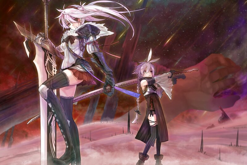 Two Female Warriors — Purple, Dramatic, Night, Anime
