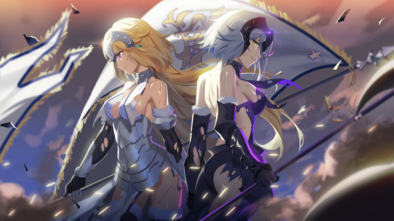 Two Female Warriors — Purple, Dramatic, Sunset, Digital Art, Swords