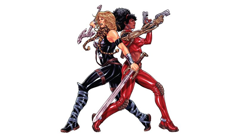Two Female Warriors — Red, Action