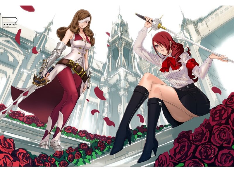 Two Female Warriors — Red, Dramatic, Anime