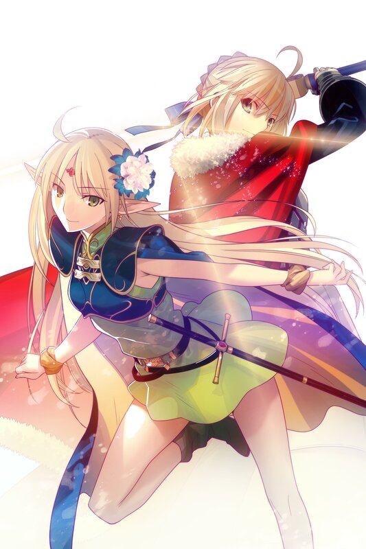 Two Female Warriors — White, Dramatic, Anime, Swords