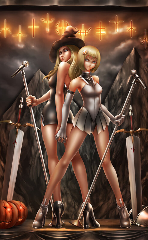 Two female warriors with swords