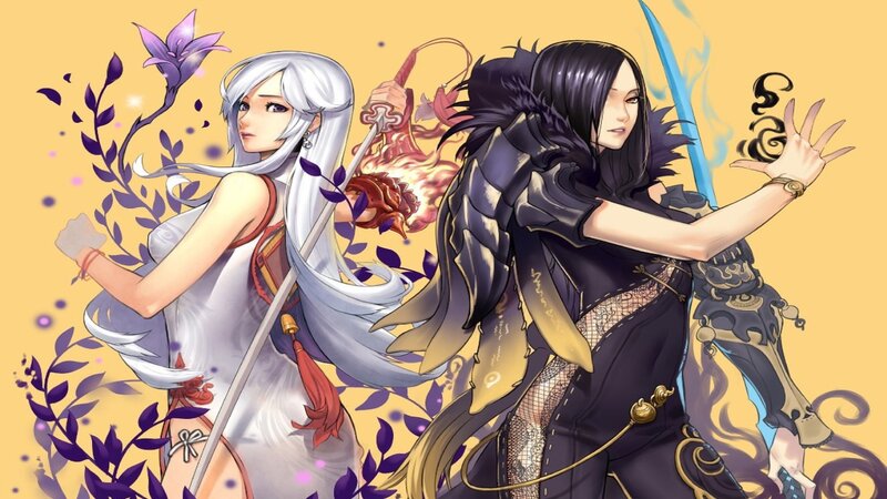 Two Female Warriors — Yellow, Dramatic