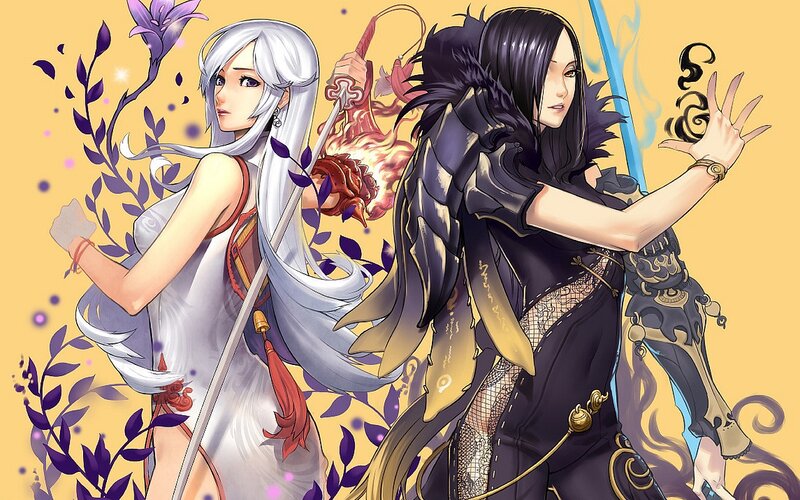 Two Female Warriors — Yellow