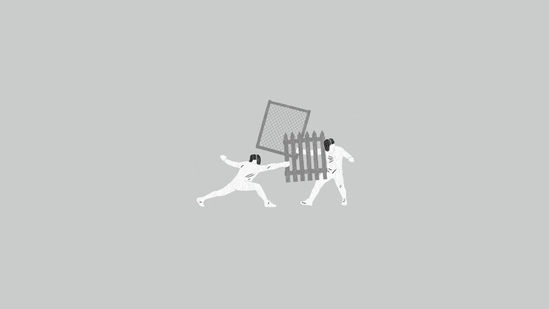 Two Fencers with Fencing Gear