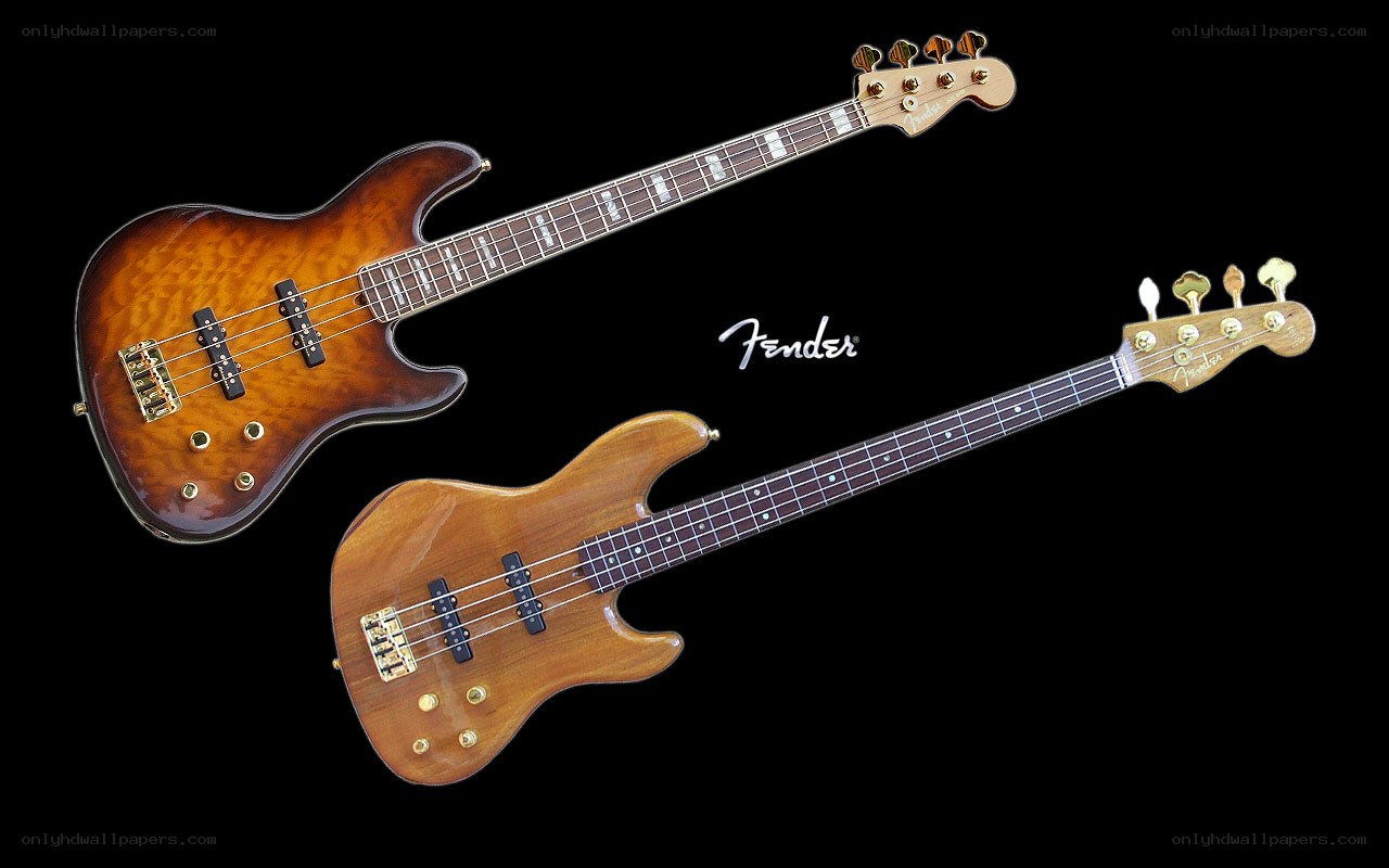 Two Fender bass guitars