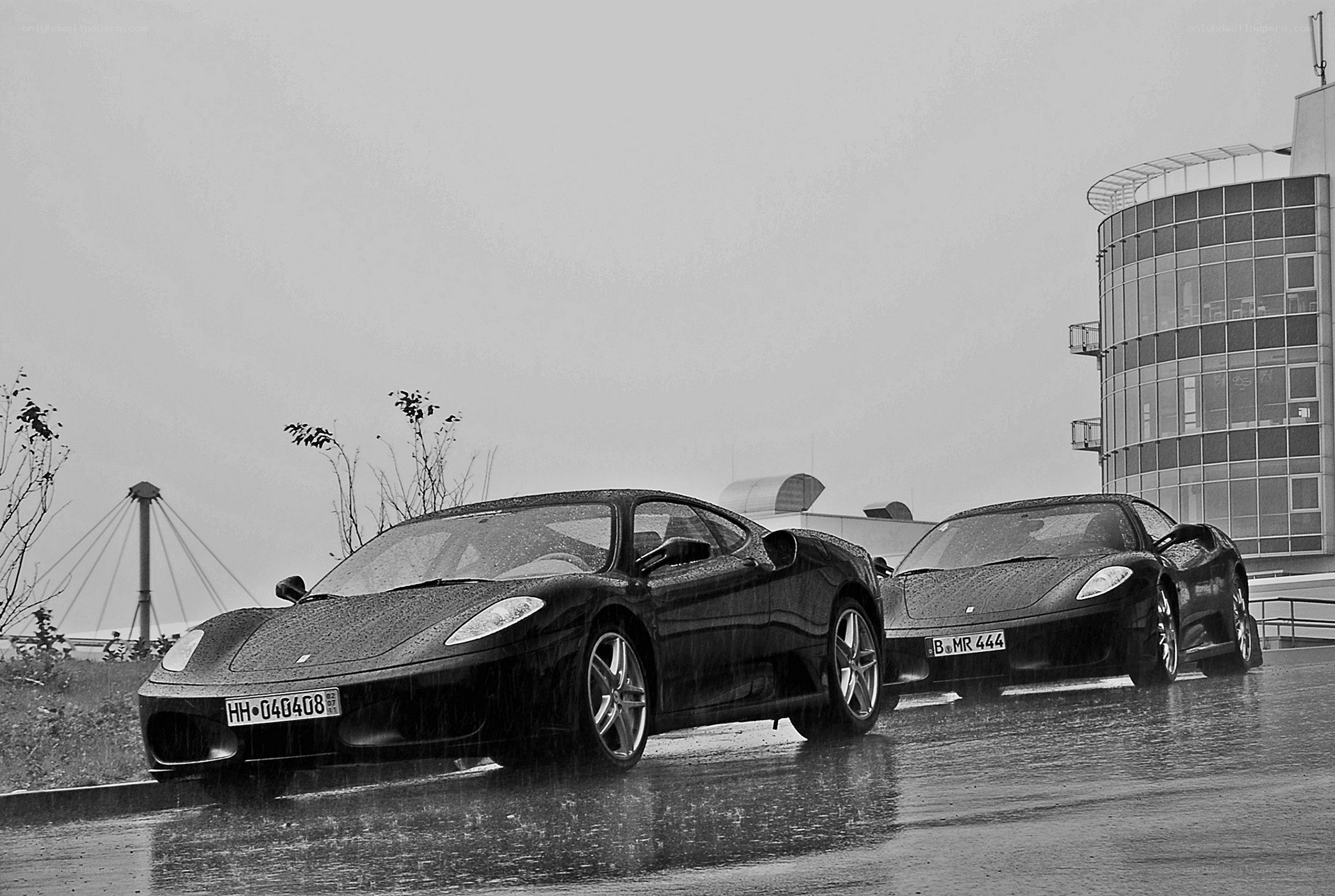 Two Ferraris in the rain