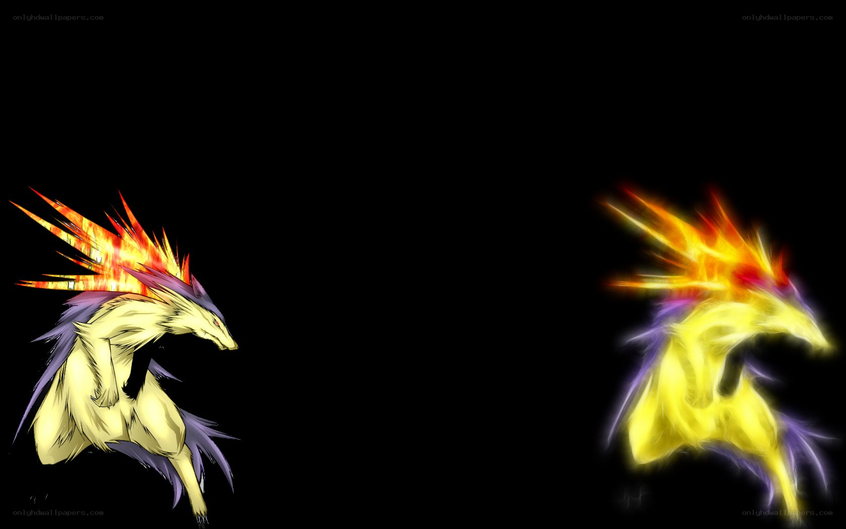 two fiery creatures on black