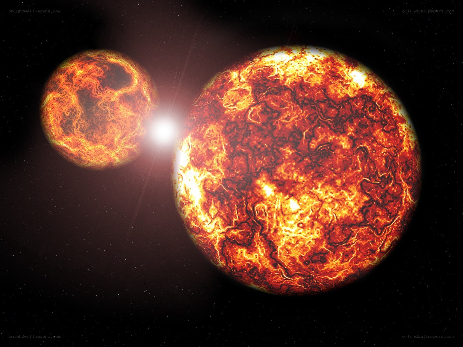Two fiery planets in space