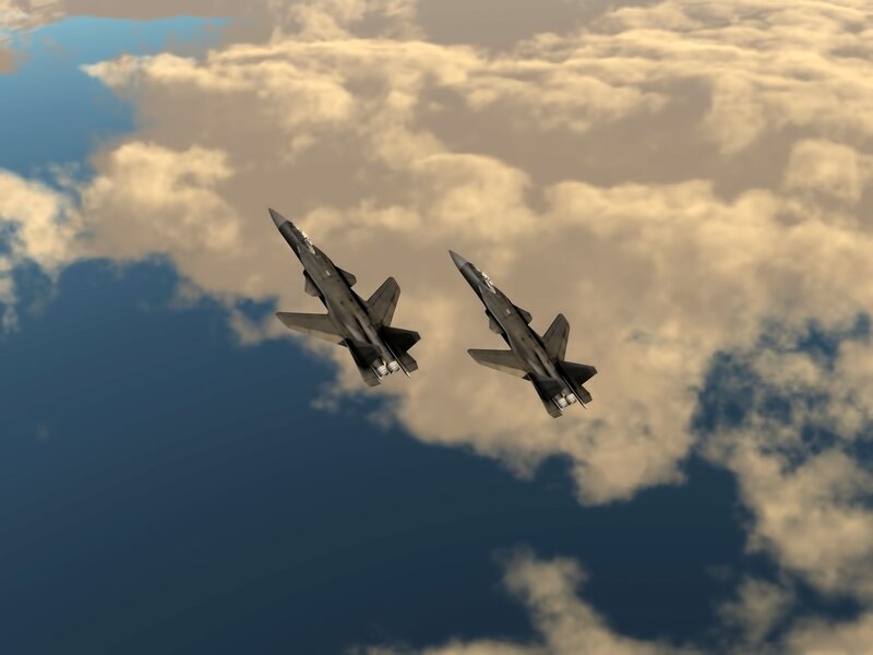 Two Fighter Jets — Blue, Dramatic, Afternoon, 3d Render