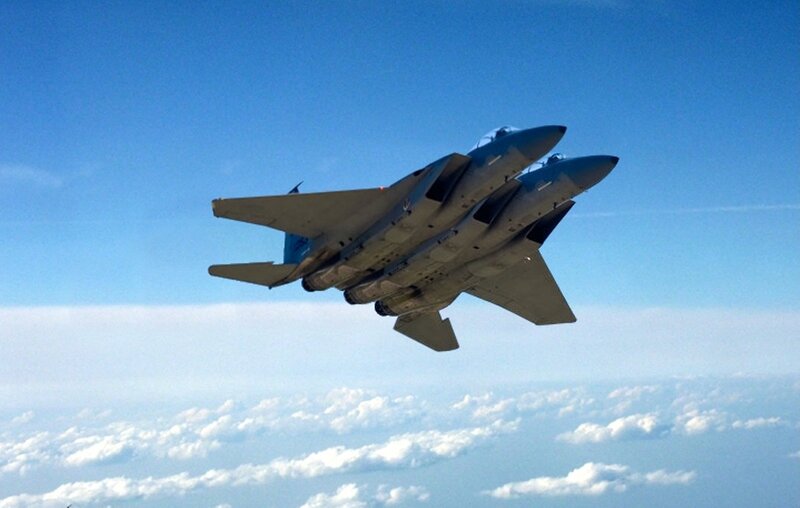 Two Fighter Jets — Blue, Dramatic, Afternoon, Photograph, Aircraft