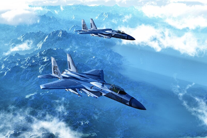 Two Fighter Jets — Blue, Dramatic, Digital Art
