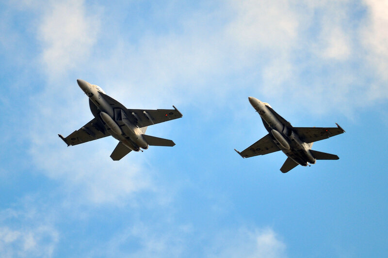 Two Fighter Jets — Blue, Dynamic, Afternoon, Photograph