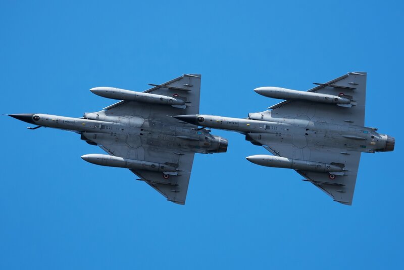 Two Fighter Jets — Blue, Dynamic, Afternoon