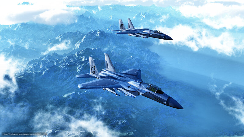 Two Fighter Jets Flying — Blue, Dramatic, Digital Art