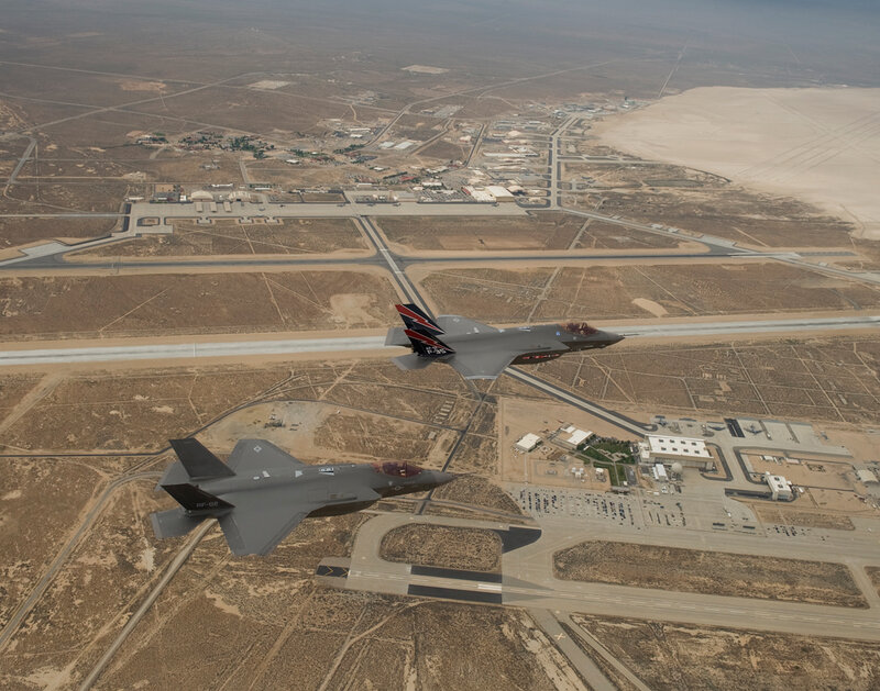 Two Fighter Jets Flying — Gray, Aerial