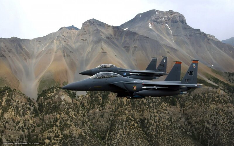 Two Fighter Jets Flying — Gray, Dramatic, Photograph, Mountains, Aircraft