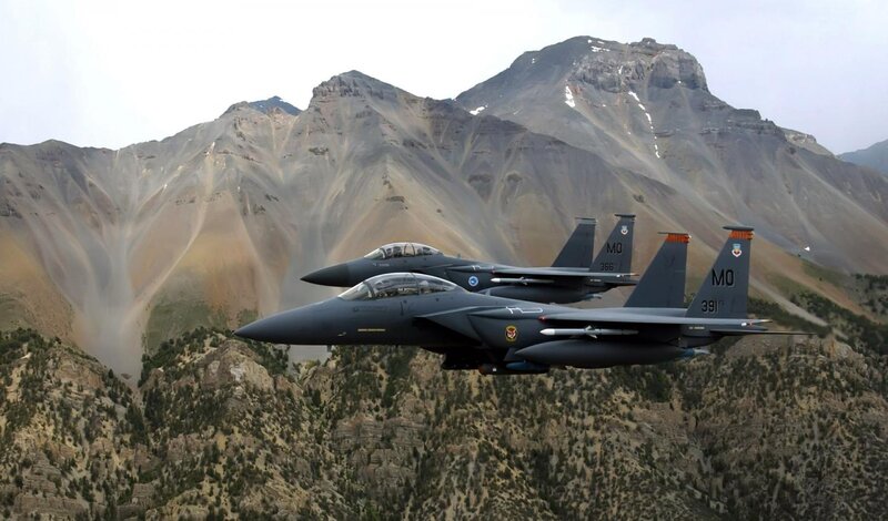 Two Fighter Jets Flying — Gray, Dramatic, Photograph