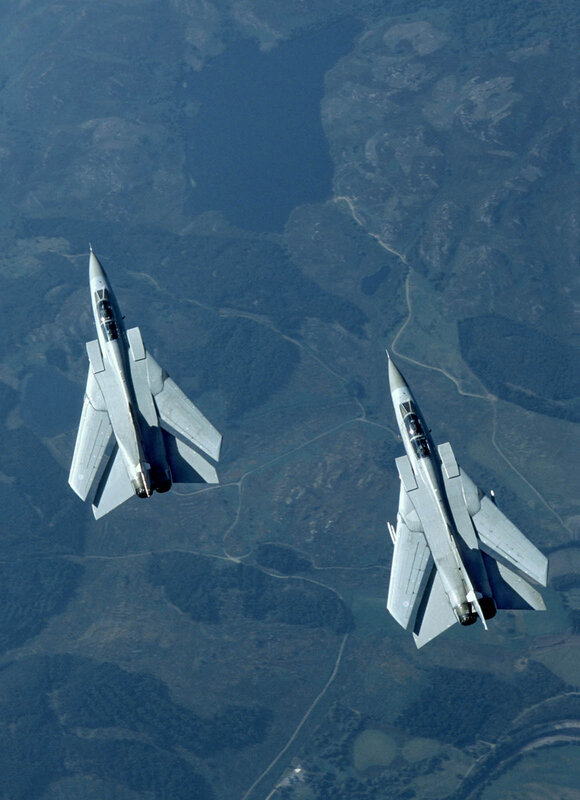 Two Fighter Jets — Gray, Aerial, Photograph, Aircraft, Sky, Landscape