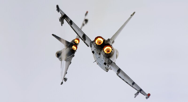 Two Fighter Jets — Gray, Dramatic, Photograph, Engines