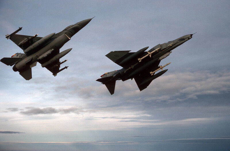 Two fighter jets in flight