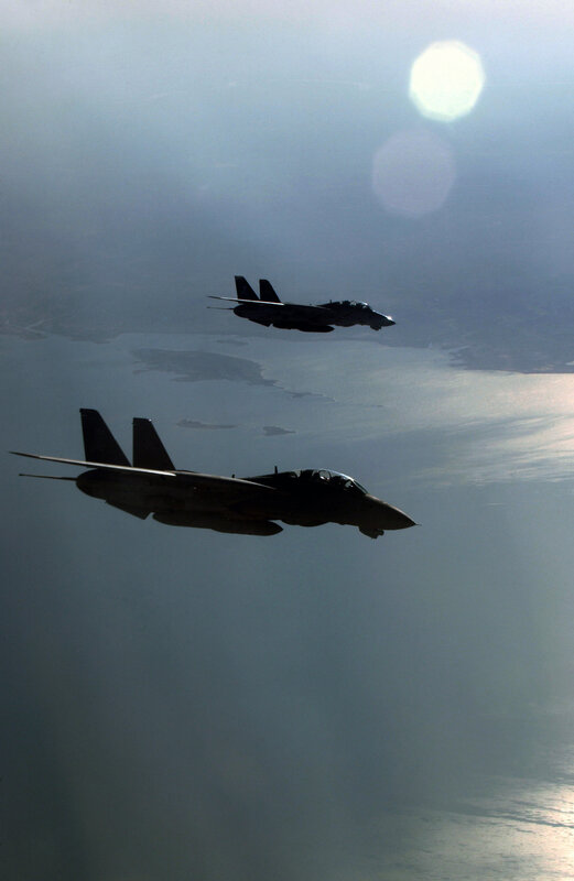 Two fighter jets in flight