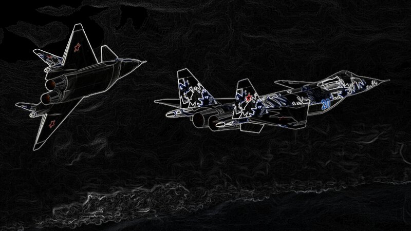 Two Fighter Jets in Flight — Black
