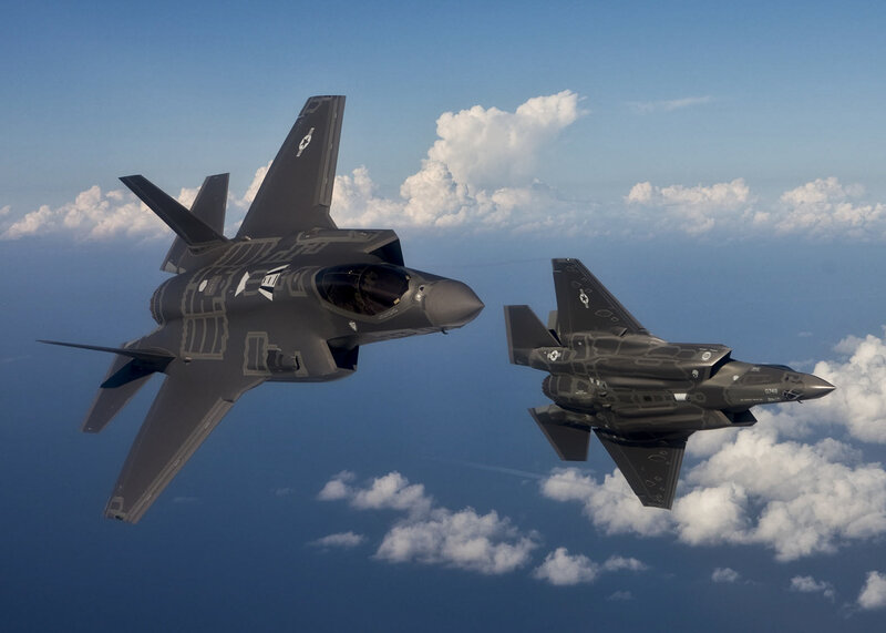 Two Fighter Jets in Flight — Blue, Calm, Afternoon