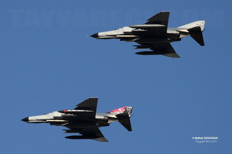 Two Fighter Jets in Flight — Blue, Clear, Afternoon, Photograph, Aircraft, Sky, Gray