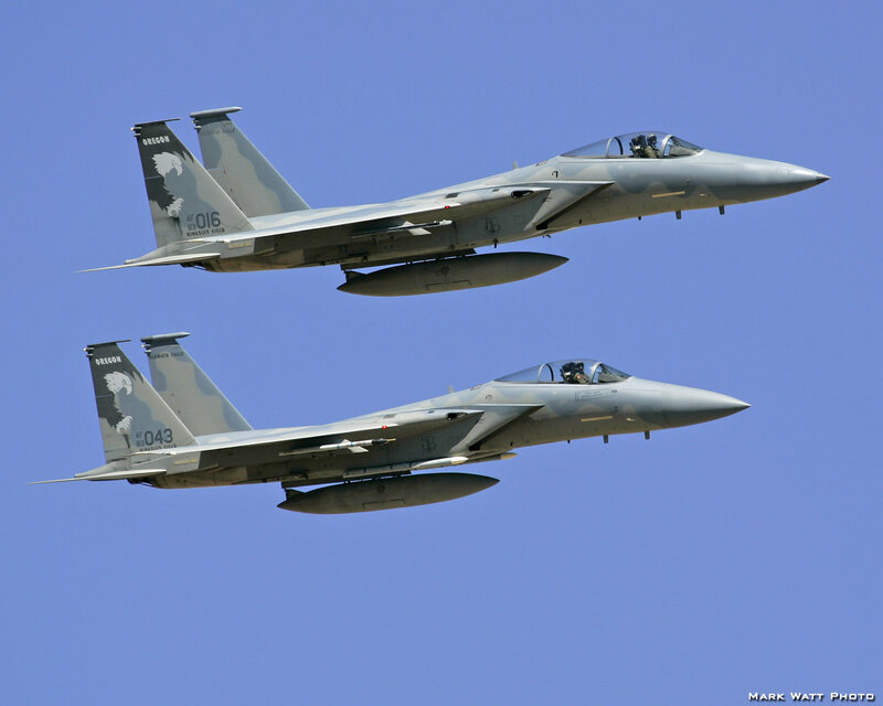 Two Fighter Jets in Flight — Blue, Clear, Afternoon