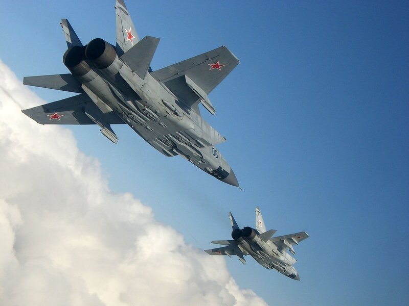 Two Fighter Jets in Flight — Blue, Dramatic, Afternoon, Photograph, Aircraft, Sky