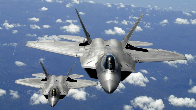 Two Fighter Jets in Flight — Blue, Dramatic, Afternoon, Photograph, Aircraft
