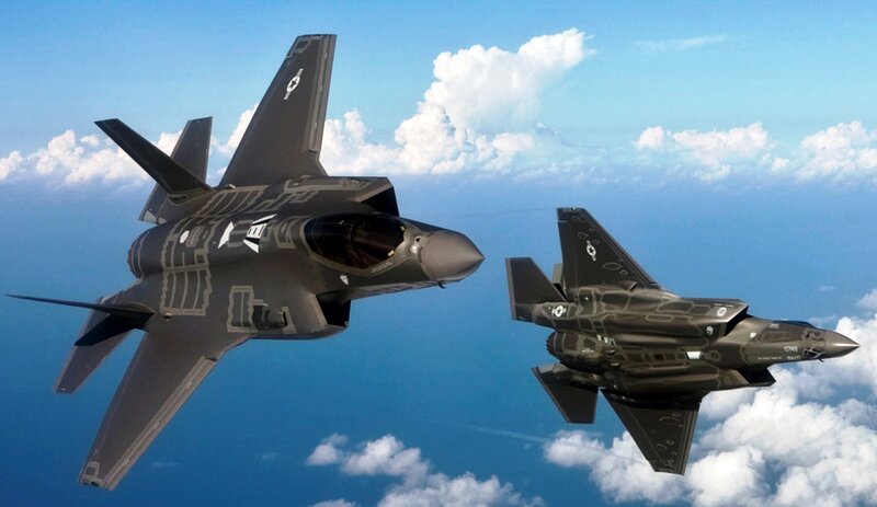 Two Fighter Jets in Flight — Blue, Dramatic, Afternoon, Photograph