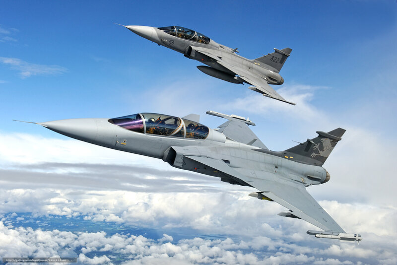 Two Fighter Jets in Flight — Blue, Dynamic, Afternoon, Photograph, Aircraft, Clouds, Sky, Pilots