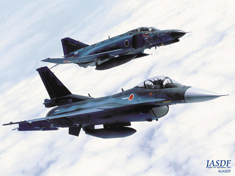 Two Fighter Jets in Flight — Blue, Dynamic, Photograph