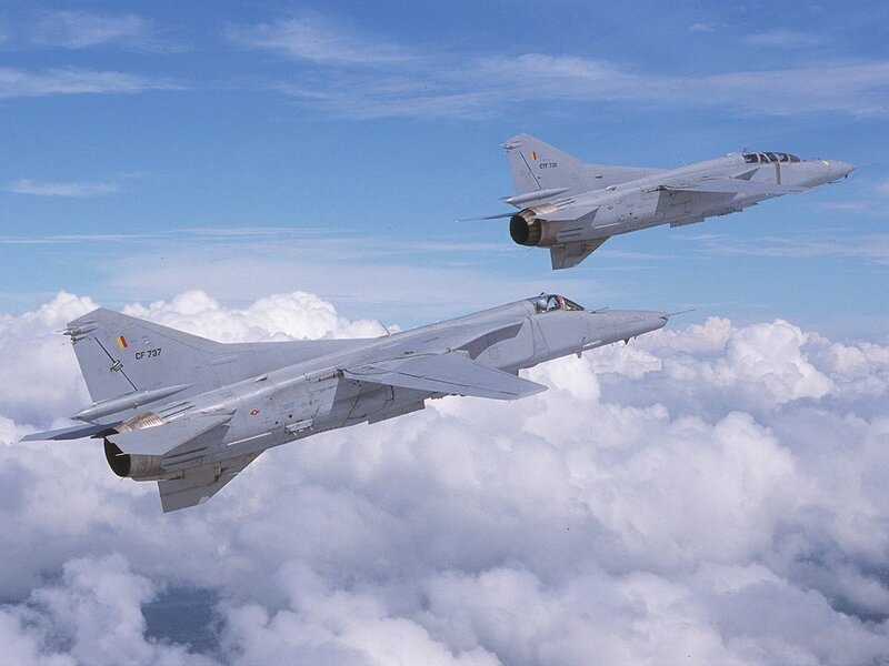 Two Fighter Jets in Flight — Blue