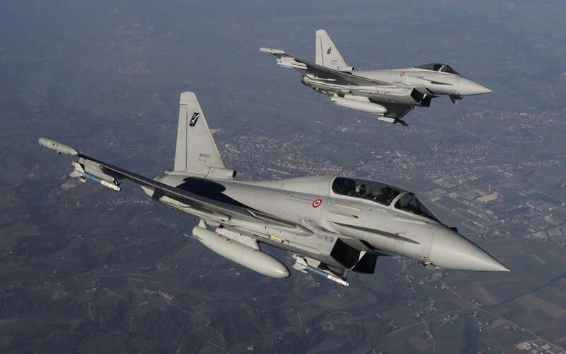Two Fighter Jets in Flight — Gray, Aerial, Afternoon