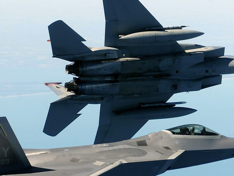 Two Fighter Jets in Flight — Gray, Aerial