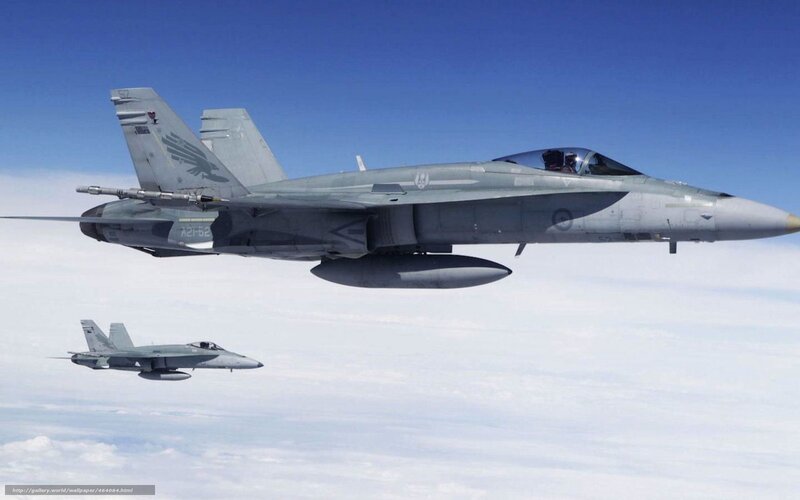Two Fighter Jets in Flight — Gray, Calm, Afternoon, Photograph, Aircraft, Clouds