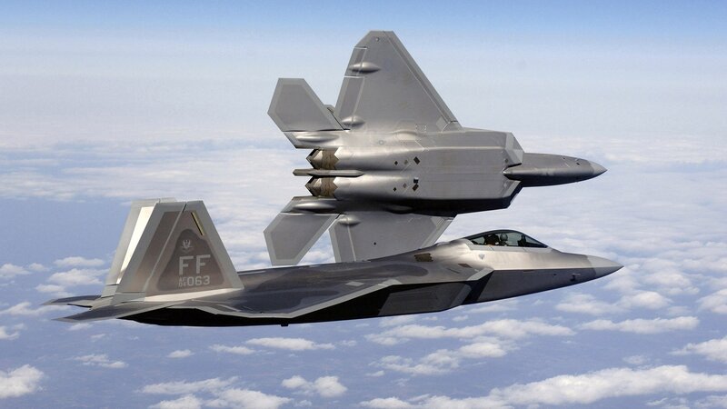 Two Fighter Jets in Flight — Gray, Calm, Afternoon, Photograph